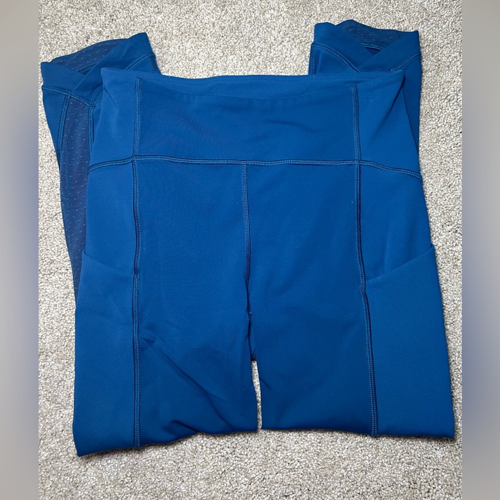 LULULEMON BLUE 25” LEGGINGS MESH SIDES WITH POCKETS SIZE 4